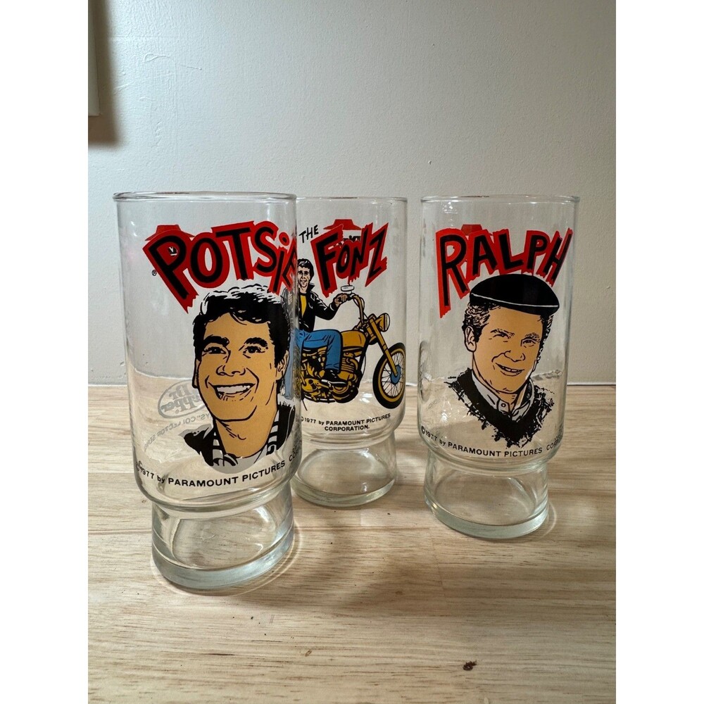 Vintage 1977 Dr Pepper Happy Days Collector Series Drinking Glass Lot Of 3